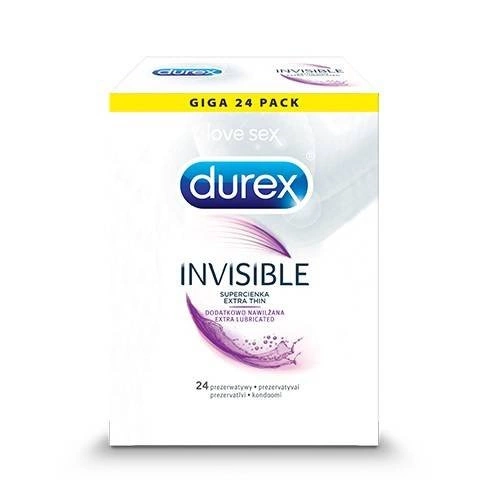 DUREX Invisible Extra Thin Extra Lubricated Super Cienkie Prezerwatywy Dodatkowo Nawilżane 24szt